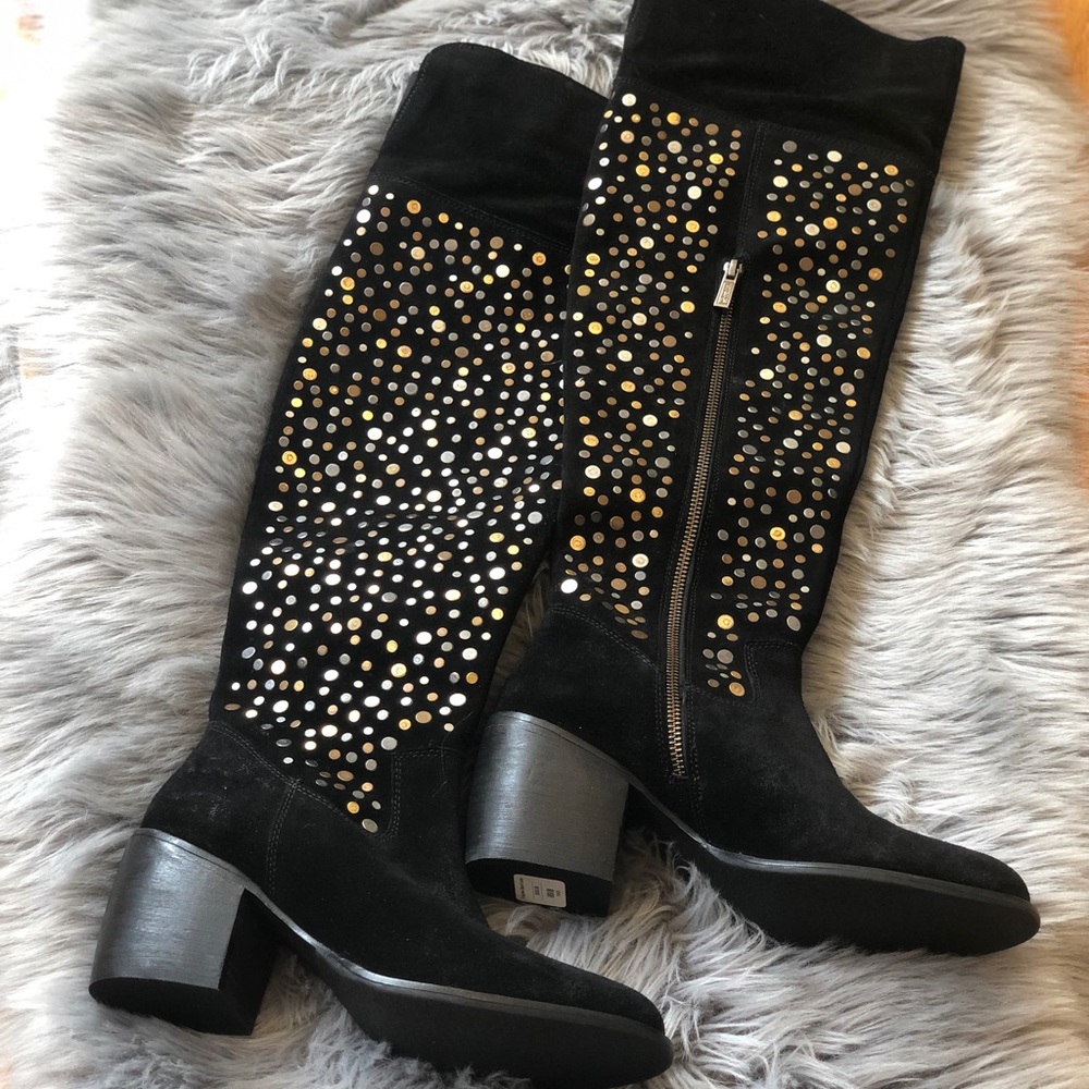 SAY  Black Studded Suede Over The Knee Boots
